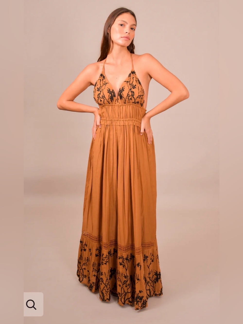 NWT MIRA Hera Long Dress Rust Orange Embroidered Maxi Halter Boho M